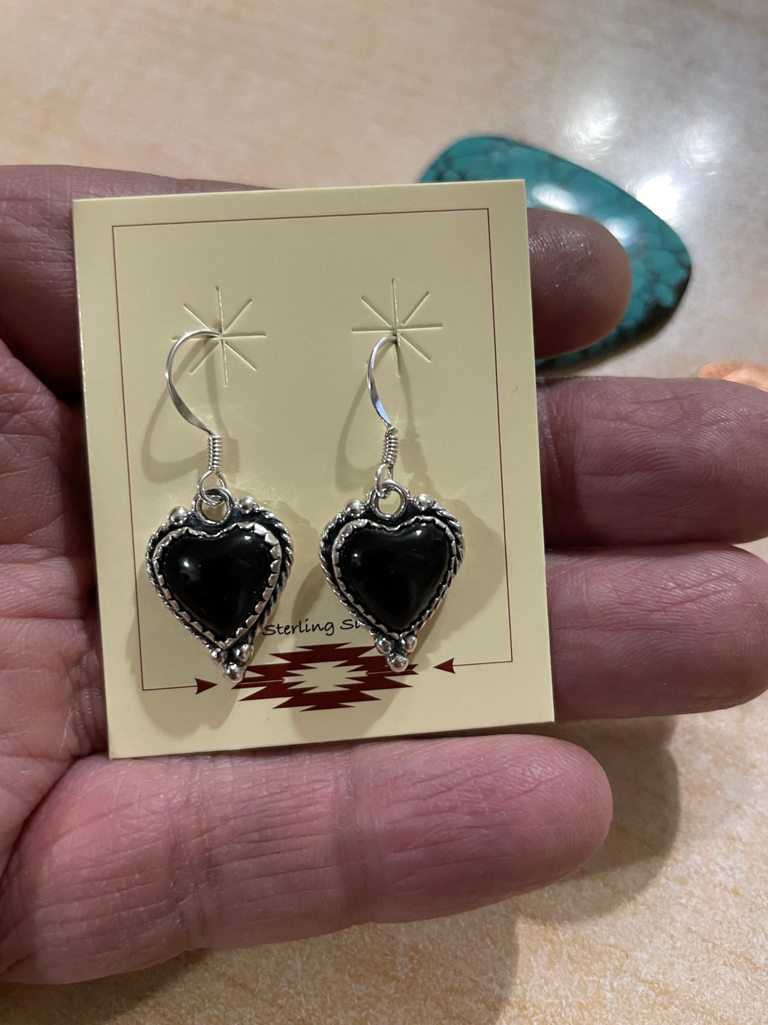 ☆人気☆【VINTAGE HOLLYWOOD】☆Black Heart Stone Earring.s☆ ☆人気☆【VINTAGE HOLLYWOOD】☆Black Heart Stone Earring.s☆