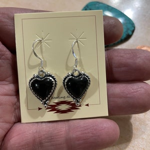 Black Heart Onyx Earring /Black Stone Earring/Black Heart Earring/Sterling Silver Heart Ring/Made In USA
