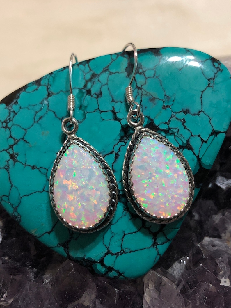 Large White Opal Teardrop Earring/sterling Silver/genuine Etsy