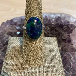 Azurite Malachite Ring/Statement Ring/Blue Green Stone Ring/Color Mix Stone Ring/Sterling Silver Ring/Large Azurite Ring/Natural Azurite