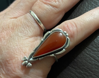 Teardrop Red Carnelian Ring/Carnelian Ring/Sterling Silver/Large Small Size/Carnelian Agate/Statement Ring/Silver Ring
