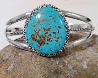 Blue Turquoise Cuff/Sterling Silver Cuff/Turquoise Cuff Bracelet/Turquoise Bangle/Turquoise Bracelet/Gold Matrix Turquoise Cuff/QT16