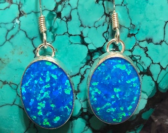 Opal Earring/Blue Opal Earring/Dainty Opal Earring/Sterling Silver Earring/Gift For Her