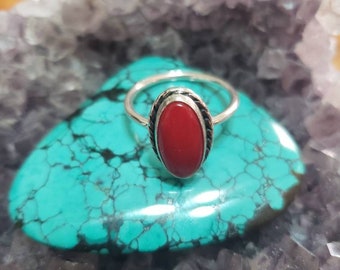 Red Coral Ring/Sterling Silver/Handmade Jewelry/Large Small Size Available/Oval Coral Ring/Coral Ring/Silver Ring