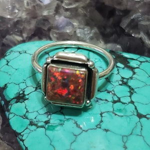 RED Opal Ring /Sterling Silver / Solid Ring Band / Custom Sizes/Big Small Size /Silver Opal Ring/Made In USA