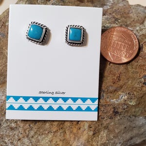 Turquoise Stud Earrings /Sterling Silver/Turquoise Stud /Kingman Turquoise Stud Earring/Blue Turquoise Earring/Square Turquoise Earring/L302