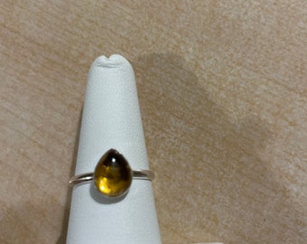 Genuine Citrine Ring/ Dainty Teardrop Citrine Ring/ Simple Small Citrine Ring/Silver Ring/ Handmade Ring/ Stackable Ring/Made In USA