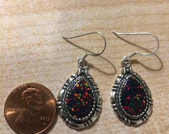 Statement Black Fire Opal Earring/Sterling Silver/Black Opal Earrings/Teardrop Opal Earrings/Bridesmaid Gift