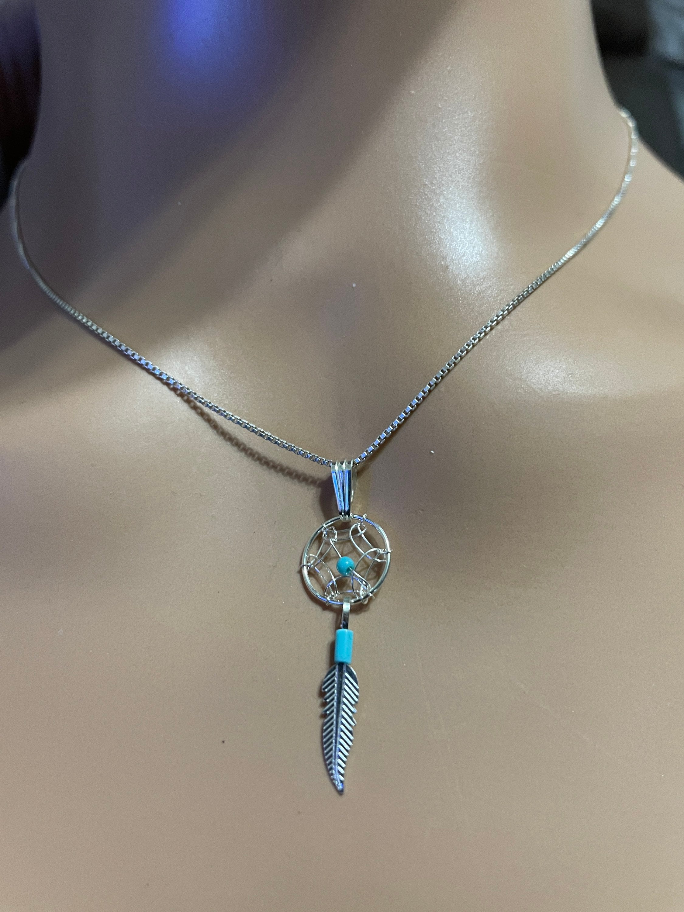 Collar Dreamcatcher / Collar colgante de plata de ley/Colgante pequeño Dreamcatcher/Collar turquesa Dreamcatcher