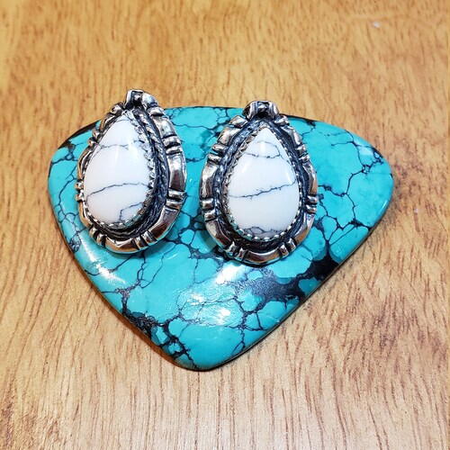 White Buffalo Turquoise Stud Earring/sterling Silver/made in Etsy