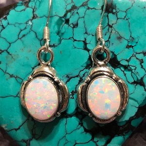 Sterling Silver Fire Opal Dangle Earring / Genuine 925 / Dangling / Made In USA