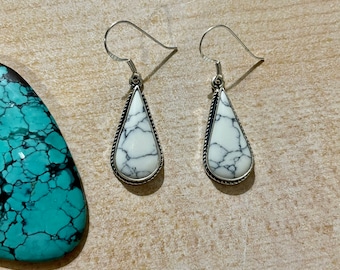 Teardrop white Buffalo turquoise Earring/ Sterling Silver/Statement Earring/Bridesmaid Gift/White Howlite/Teardrop Earring