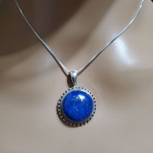 Lapis Lazuli Pendant/Blue Pendant Necklace/Blue Pendant/Sterling Silver Pendant/Round Blue Lapis Lazuli Necklace/Lapis Necklace/Gift For Her