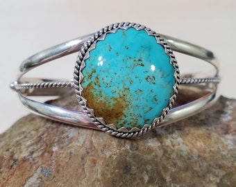 Blue Turquoise Cuff/Sterling Silver Cuff/Turquoise Cuff Bracelet/Turquoise Bangle/Turquoise Bracelet/Gold Matrix Turquoise Cuff/QT17