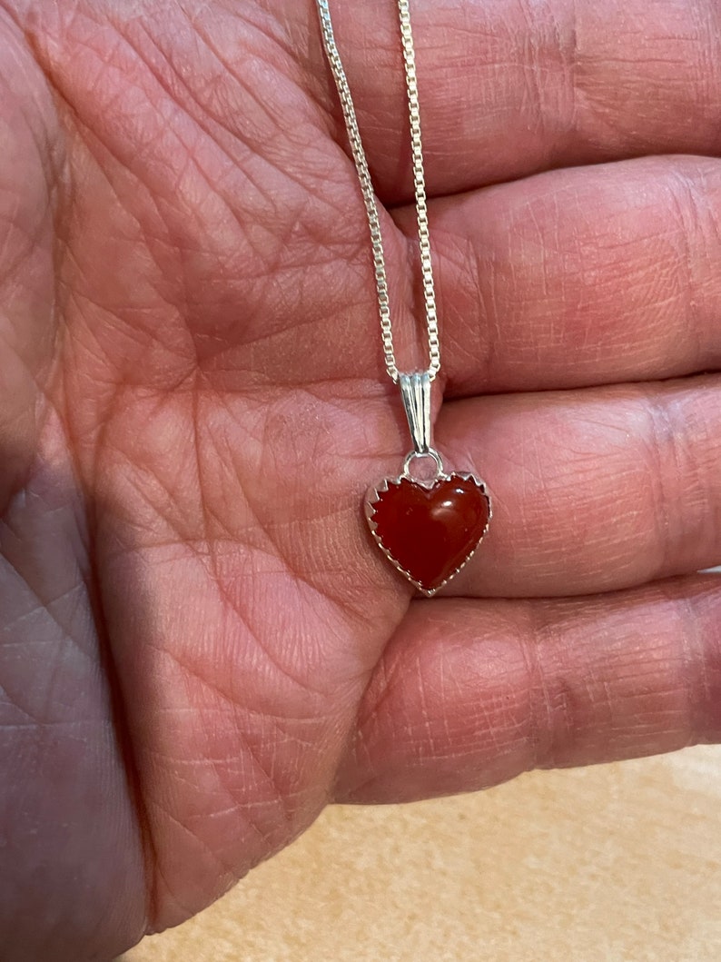 Carnelian Heart Pendant/Sterling Silver/ Heart Necklace/ Red Stone Heart Pendant/Red Heart Necklace/Red Carnelian Pendant/Made In USA image 2