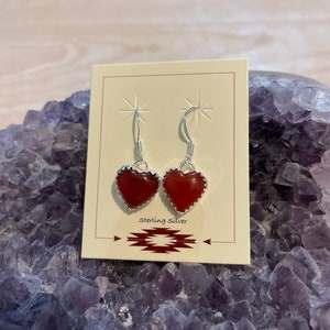 Carnelian Earrings/Carnelian Heart Earring /Red Carnelian Earrings/Dainty Heart Carnelian/Sterling Silver /Natural Carnelian/Made In USA