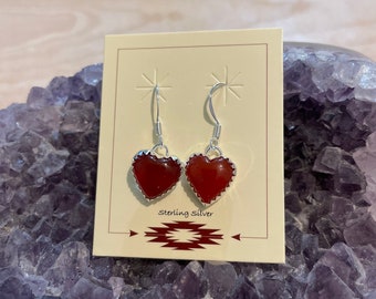 Carnelian Earrings/Carnelian Heart Earring /Red Carnelian Earrings/Dainty Heart Carnelian/Sterling Silver /Natural Carnelian