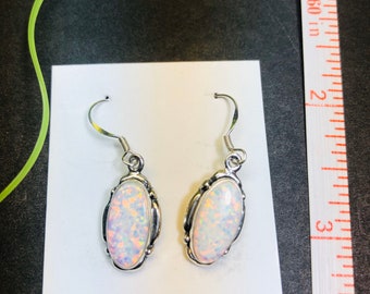 Fire Opal earring / white opal earring/ silver earring / opal earrings / Sterling silver / oval drop / handmade opal earring