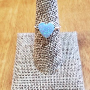 Fire Blue Opal Heart Ring/Heart Opal Ring/Fire Blue Opal/Handmade Jewelry/Sterling Silver/Made In USA