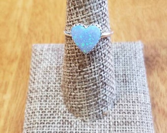 Fire Blue Opal Heart Ring/Heart Opal Ring/Fire Blue Opal/Handmade Jewelry/Sterling Silver/Silver Ring