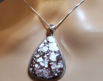 Large Wild Horse Pendant/Wild horse Necklace/Silver Chain/Big White Stone/Wild Horse Necklace /Crazy Horse Pendant /Gift For Her/W7