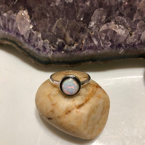 Round White Opal Ring With Solid Band/ Sterling silver/Large Small Size Available/Made In USA