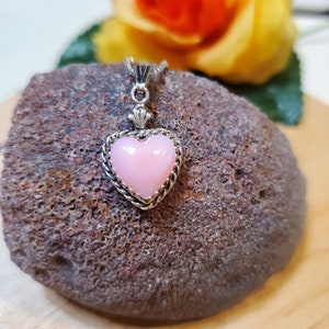 Pink Conch Shell Heart Pendant Necklace/Pink Shell Heart/Pink Stone Heart/Sterling Heart Pendant/Queen Conch Shell Heart Pendant/Made In USA