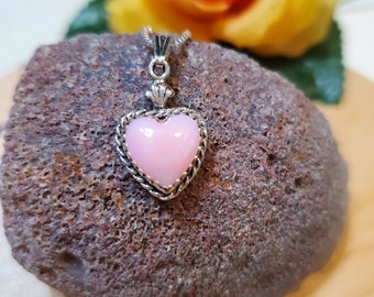 Pink Conch Shell Heart Pendant Necklace/Pink Shell Heart/Pink Stone Heart/Sterling Heart Pendant/Queen Conch Shell Heart Pendant/Made In USA