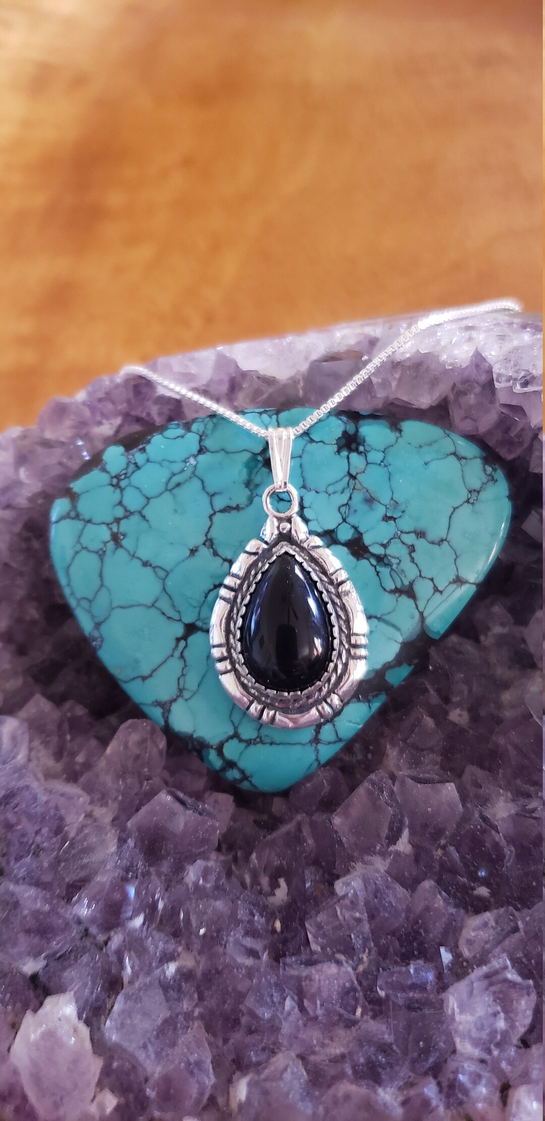 Black Onyx Teardrop Pendant/black Pendant/statement Necklace/statement