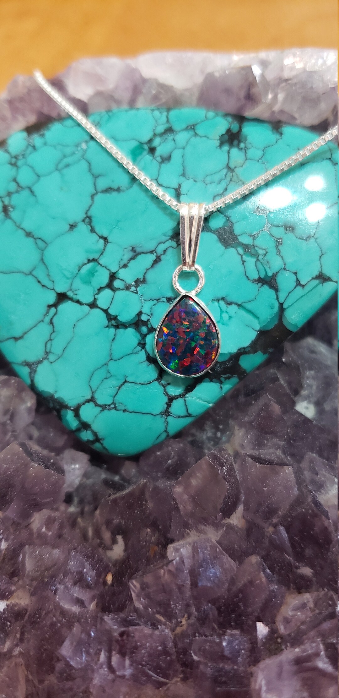 Simple Teardrop Opal Necklace/handmade Jewelry/black Fire Opal Etsy