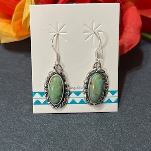 Green Turquoise Earring/Turquoise Earring/Sterling Silver/Statement Earring/Long Oval Earring/Made In USA