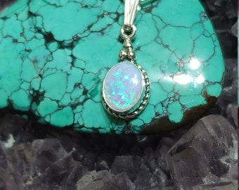 Blue Opal Pendant Sterling Silver With Dainty Silver Chain/ Fine Sterling.925 /Bridesmaid Necklace/ Blue Fire Opal /Opal