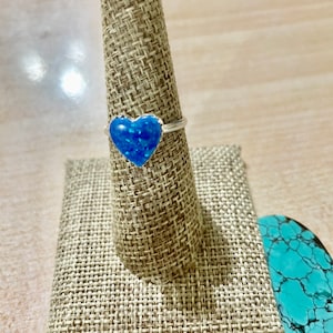 Deep Blue Fire Opal Ring/Heart Ring/Handmade Jewelry/Sterling Silver/Valentine&#39;s Gift/Opal Heart /Made In USA