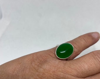 Large Green Jade Ring/Statement Ring/Handmade Jewelry/Sterling Silver/Natural Green Jade /Silver Ring