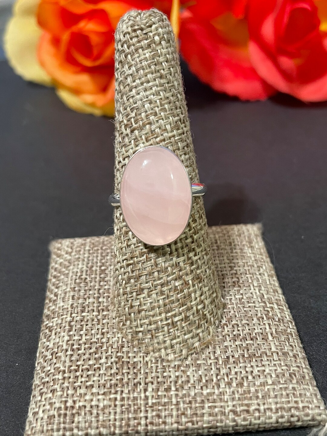 Large Pink Rose Quartz Ring/statement Ring/handmade Jewelry/sterling