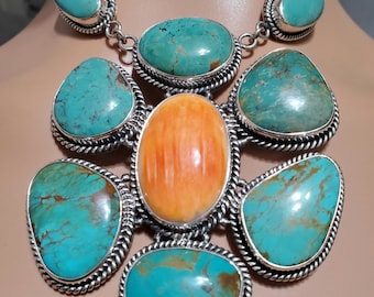 Large Turquoise Pendant Necklace/Turquoise Pendant/Turquoise Necklace/Spiny Oyster Pendant/Statement Turquoise Necklace/Gift For Her/LL16