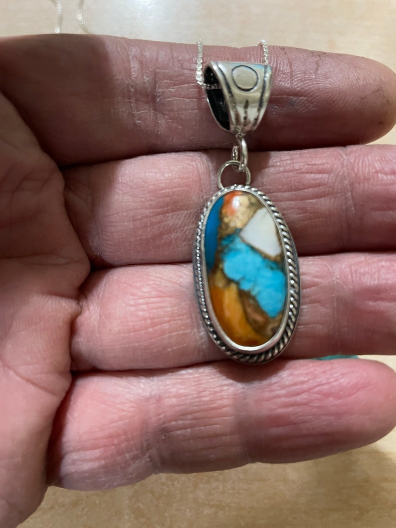 Natural Spiny Oyster Copper Turquoise PendantUnique PendantSterling SilverBox ChainHandmadeMade In Albuquerque