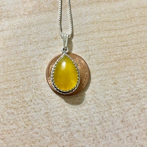 Yellow Agate Stone Necklace/Teardrop Yellow Stone Pendant/Sterling Silver/Handmade Jewelry/Gift For Her/Made In USA