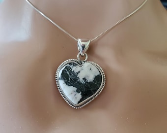 Large White Buffalo Heart Pendant Necklace/Sterling White Stone Heart/Marble Stone Heart/White Turquoise Heart Pendant/Heart/LL87