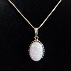 10x14mm Medium Pendant White Opal/Fire White Opal Necklace/Handmade Jewelry/Opal Pendant/Necklace /Gift For Her