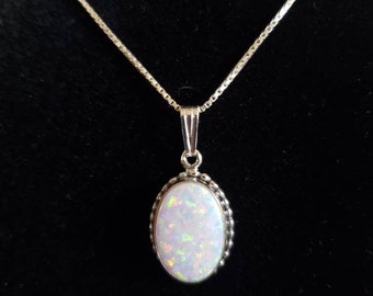 10x14mm Medium Pendant White Opal/Fire White Opal Necklace/Handmade Jewelry/Opal Pendant/Necklace /Gift For Her