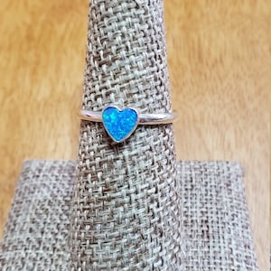 6MM Deep Blue Fire Opal Heart Ring / Dainty Heart Ring/Opal Ring/Sterling Silver/made In USA