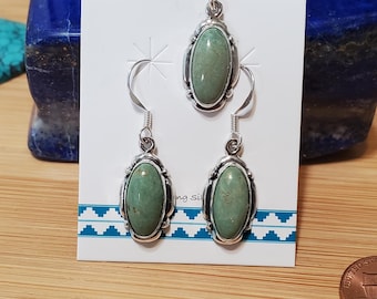 Turquoise Jewelry Sets/Green Turquoise Necklace Earring Sets/Brown Vain Turquoise Stone/Sterling Turquoise Jewelry Set/Cute Jewelry Gift Set