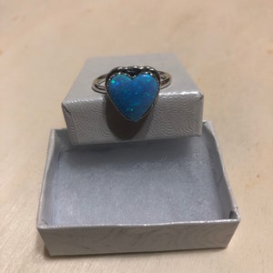 Blue Fire Opal Heart Ring/Sterling Silver/Heart Ring /Blue Opal Ring/ Large Small Size /Blue Opal Ring /Opal Heart ring/Heart Ring