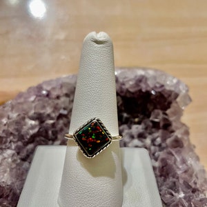 Black Opal Ring /Sterling Silver/Square Opal Ring/Handmade/Black Opal Rings/ Fire Opal Ring /Made In USA