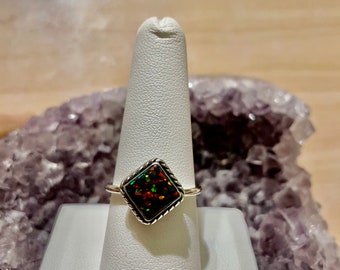 Black Opal Ring /Sterling Silver/Square Opal Ring/Handmade/Black Opal Rings/ Fire Opal Ring /Ring