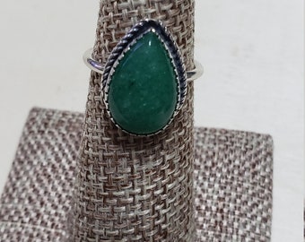 Green Aventurine Teardrop Ring Sterling Silver/ Custom Sizes/ Solid Band/ Large Small Size/ Made In USA