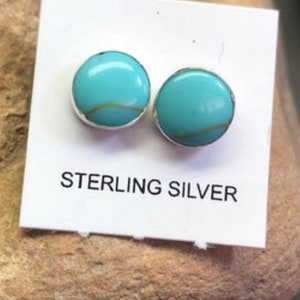 New 8mm Turquoise Stud  Earrings /925 Sterling Silver /Handmade In USA