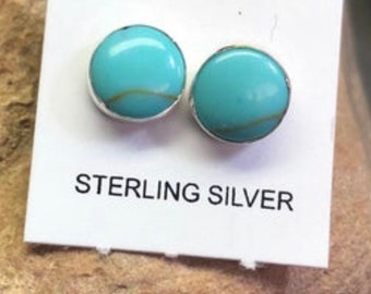 New 8mm Turquoise Stud  Earrings /925 Sterling Silver /Handmade In USA