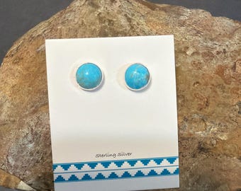 New 8mm Turquoise Stud  Earrings /925 Sterling Silver/Round Stud Earring